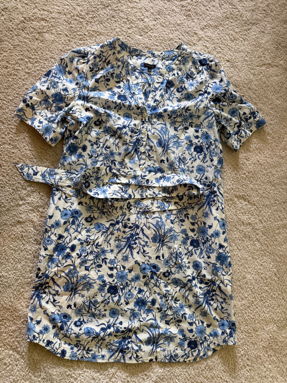 Talbots Blue Floral Button-Down Tie-Waist Shirt